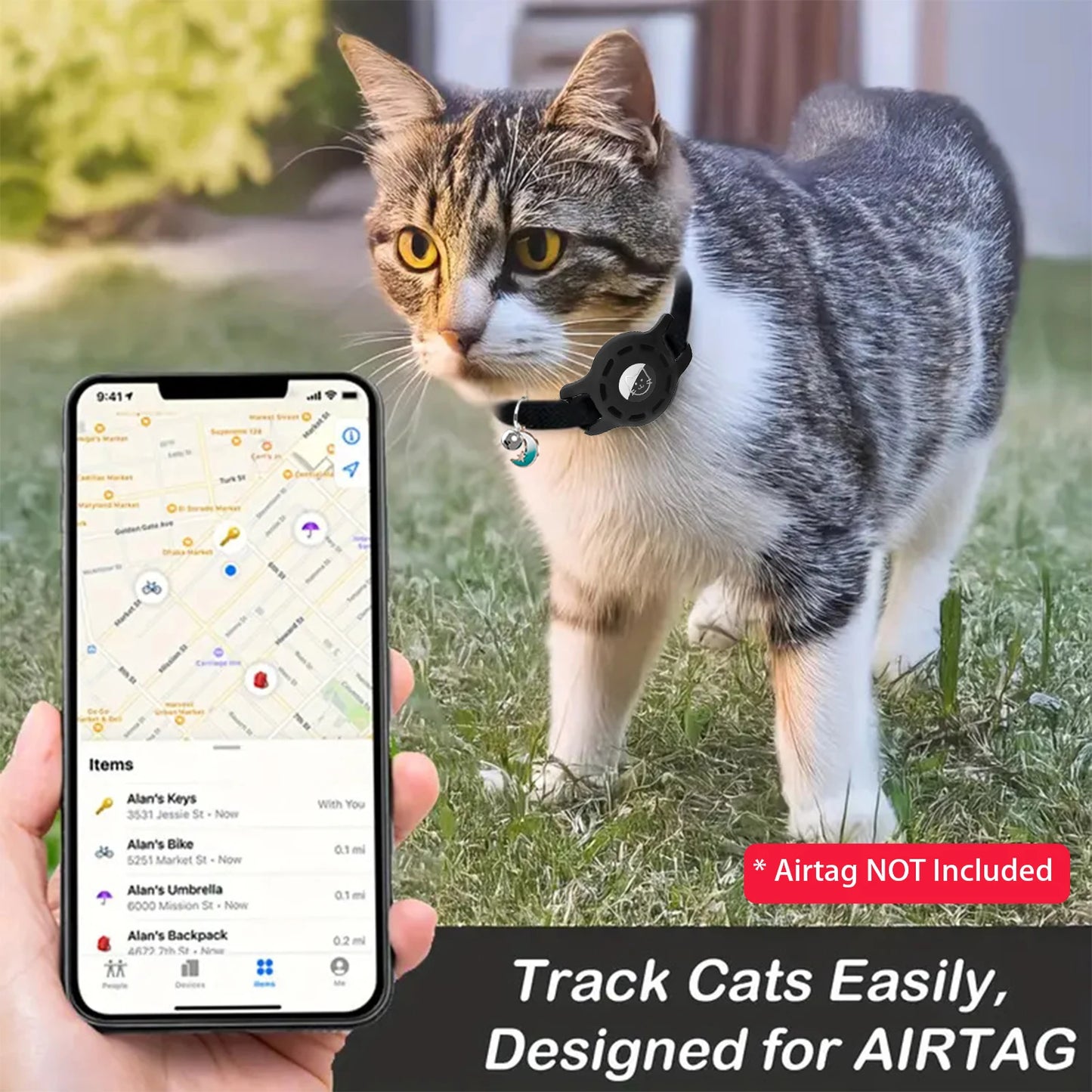 AirTag Cat Collar with Bell (AirTag Not Included)