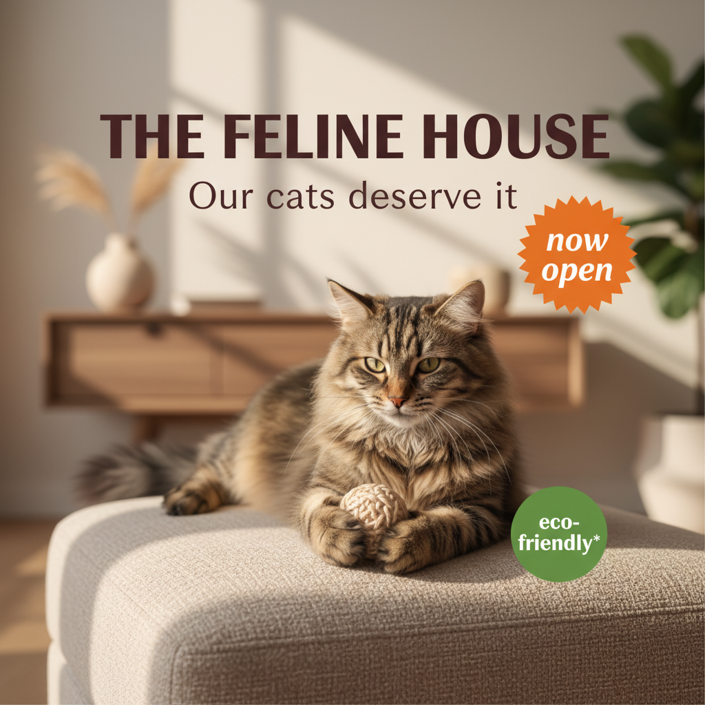 Bannière The Feline House - chat avec balle bio